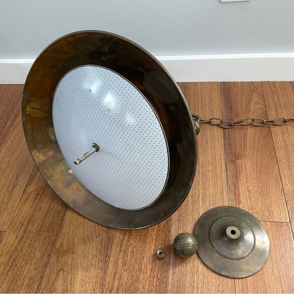 Vintage | LARGE Solid Brass Hanging Pendant Light Design Industrial Farmhouse - Picture 6 of 11